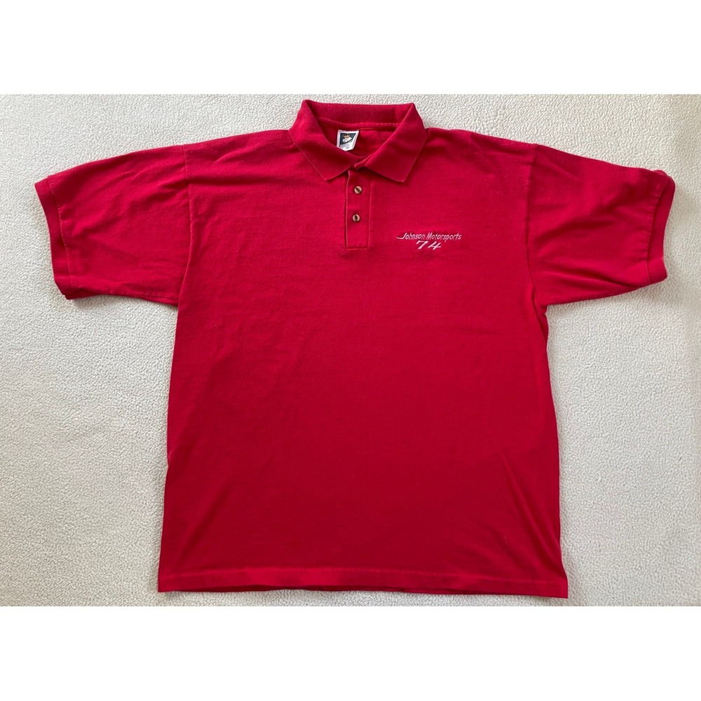 Vintage 90s Cotton Deluxe Mens Extra Large Polo Shirt Red Johnson Motorsports 74
